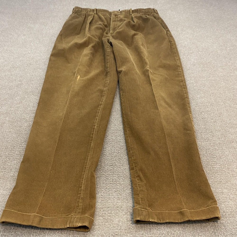 VTG Lands' End Pants Mens 38 Fits 37x32 Brown Corduroy Pleated 90s Classic